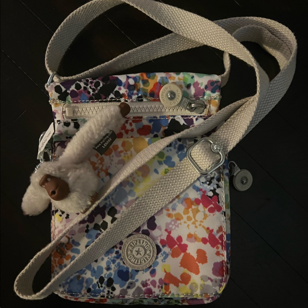 KIPLING CROSSBODY RAINBOW SPLATTER LOUISE MONKEY